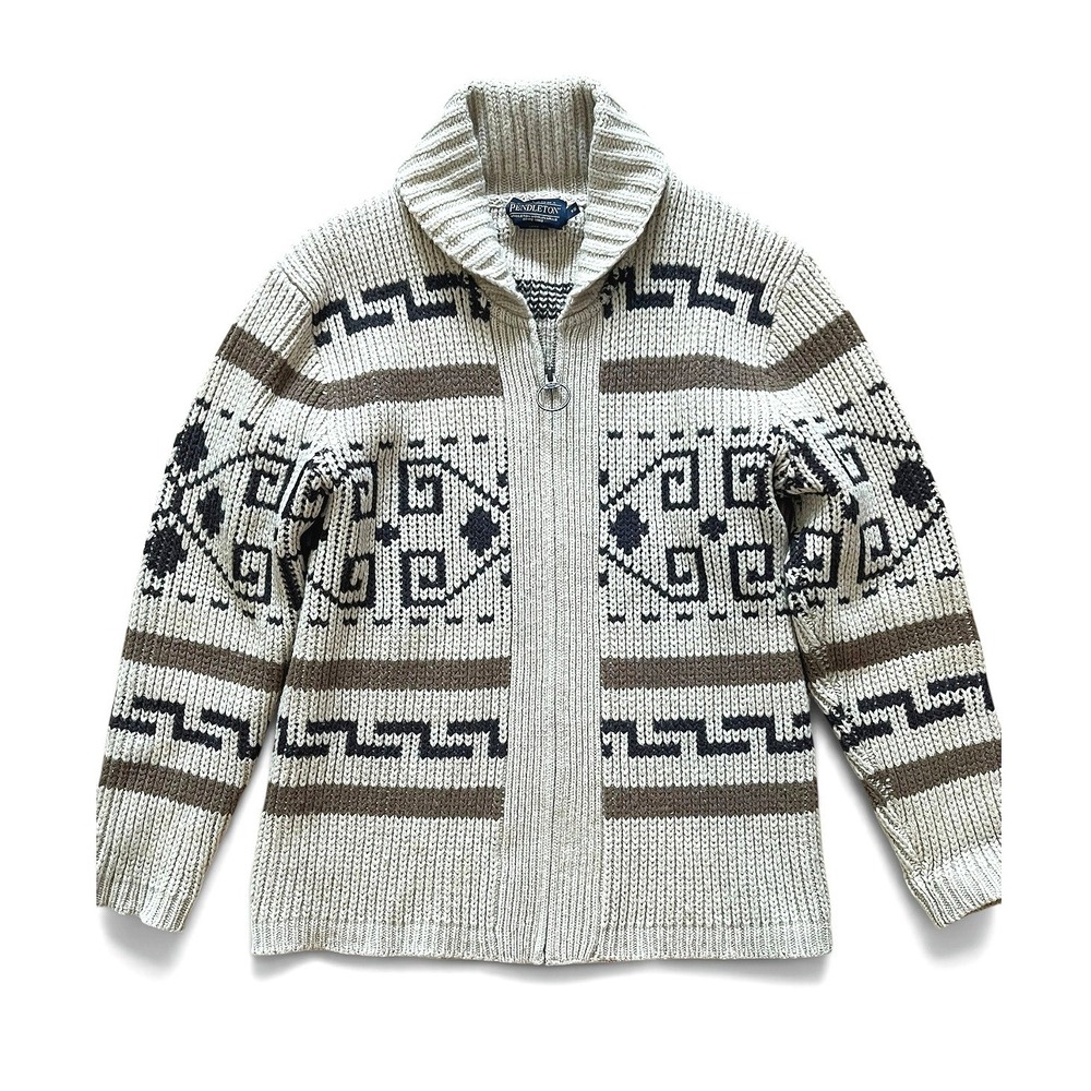 Vintage Pendleton Mens Woolen Mills Zip Cardigan Sweater Southwest Chunky Knit